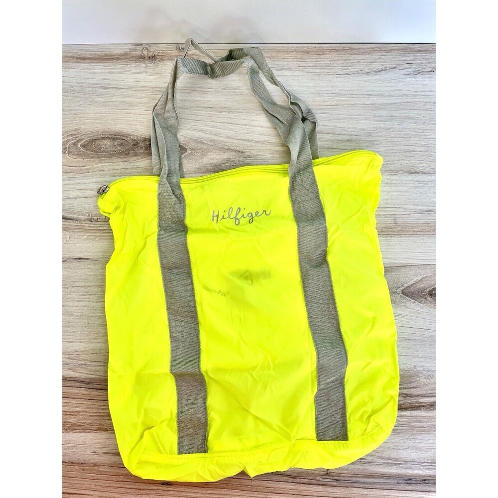 Y2K Tommy Hilfiger Packable Tote Bag Neon Yellow Green NEW w/Tags Travel Tote